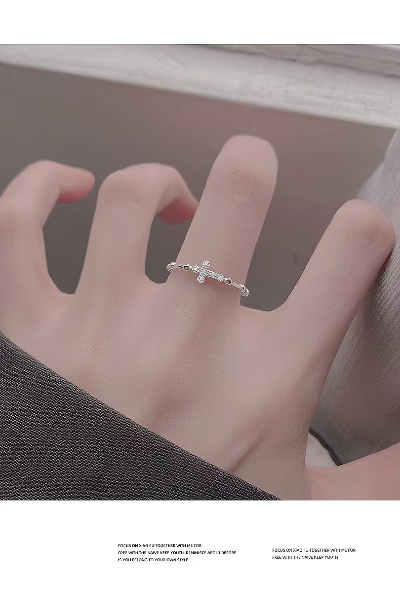 925 silver-plated cross ring, a niche design for women, a high-end open plain ring, fashionable and individual, adjustable food ring pic 8