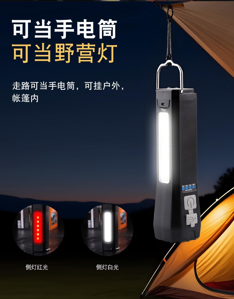 跨境新款多功能强光手电筒TYPE-C充电COB红光警示强磁检修工作灯详情10