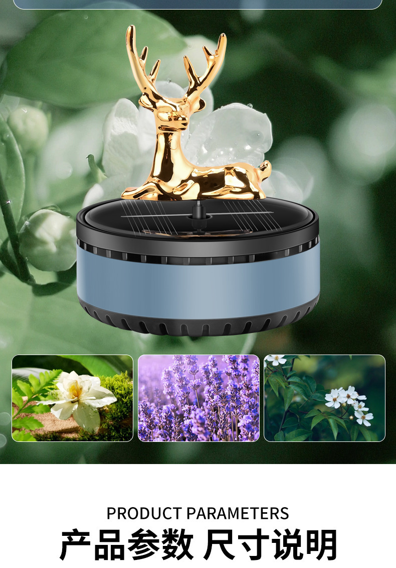 New car aroma diffuser, safe journey, creative deer car decoration, solar car perfume display on the center console pic 16