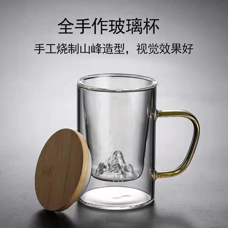 批发国潮观山杯加厚简约耐热玻璃杯家用办公带漏茶水分离三件杯详情3