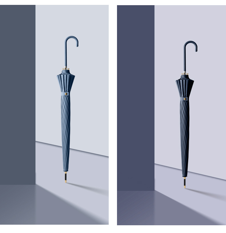 Long-handled umbrella, 16-bone leather curved handle, solid color automatic long pole umbrella, Korean-style fresh and simple color umbrella, can be printed with logo pic 18
