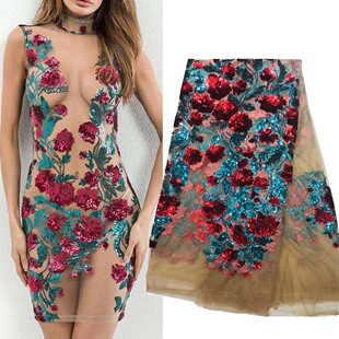 新款非洲亮片蕾丝花边网布面料派对礼服民族风服装辅料laceJX756详情4