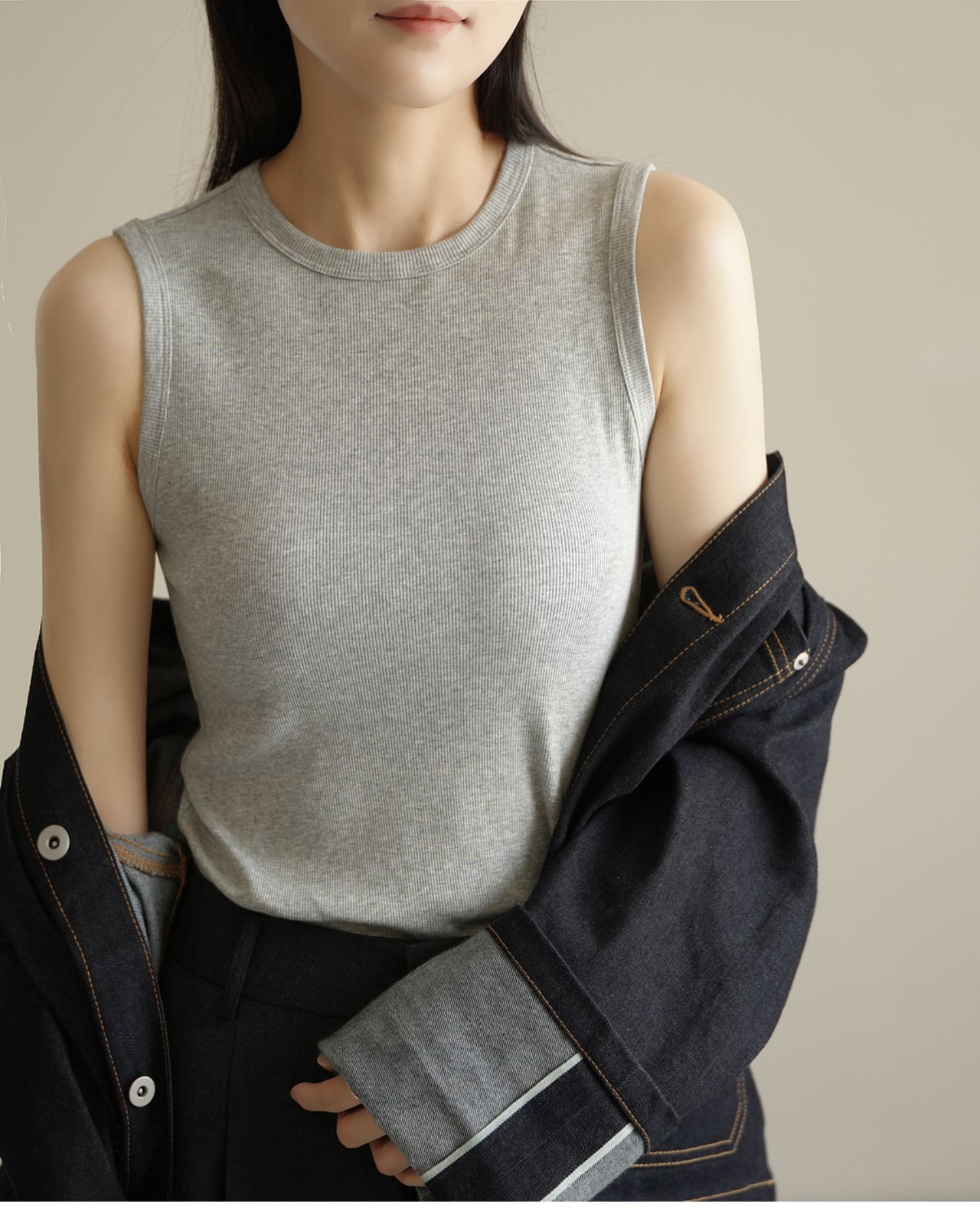 夏季纯棉小圆领吊带背心女纯欲风外穿工字宽肩带遮副乳内搭上衣详情4