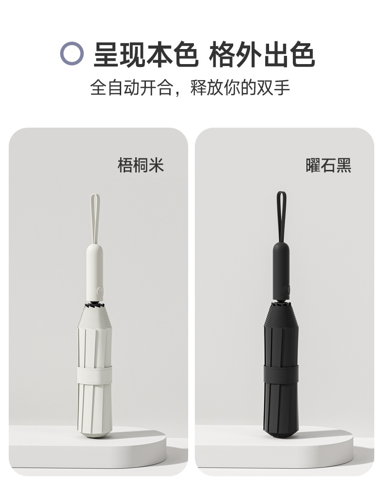 新款三折10骨自动雨伞黑胶莫兰迪色太阳花手柄遮阳礼品伞加印logo详情30