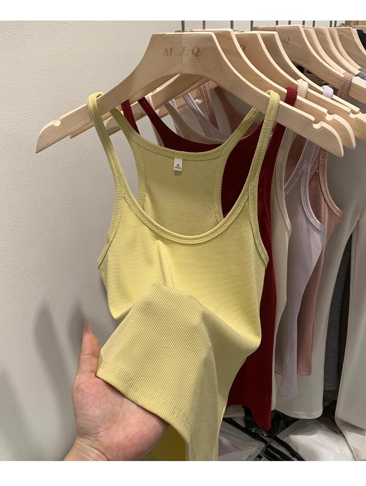 一件代发甜辣U领红色吊带女春夏修身螺纹内搭上衣美式细肩带背心详情25