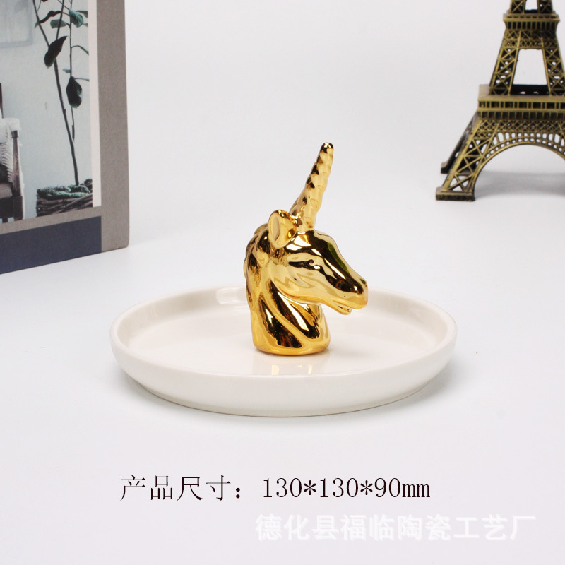 Nordic gold-plated ceramic handicrafts, gift jewelry plates, rings, watches, home storage plates, golden deer animal ornaments pic 30