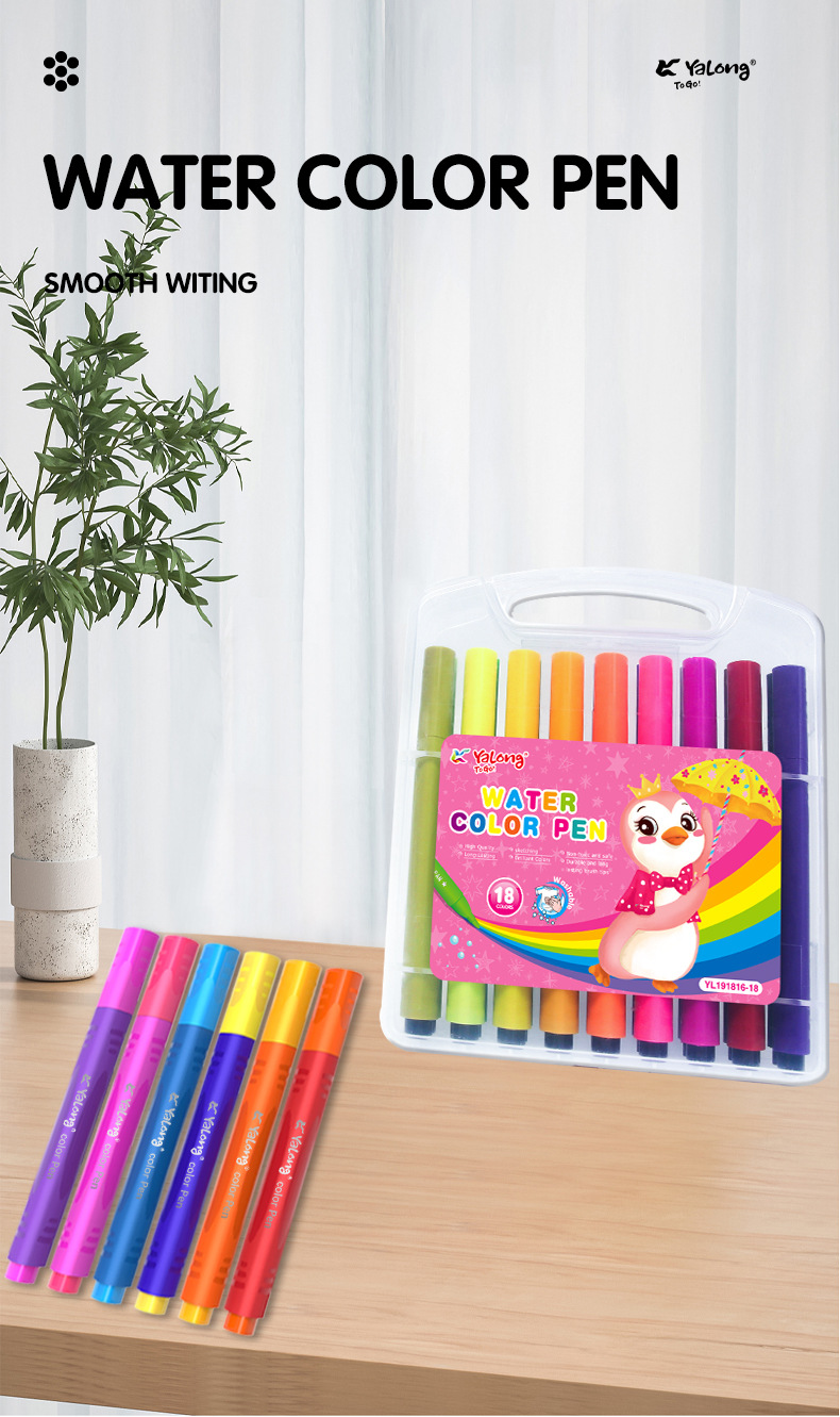 Yalong Cross-border 18-color triangular Pole Watercolor Pen Artistic Coloring Fiber Tip Watercolor Pen Set Stationery Products pic 1