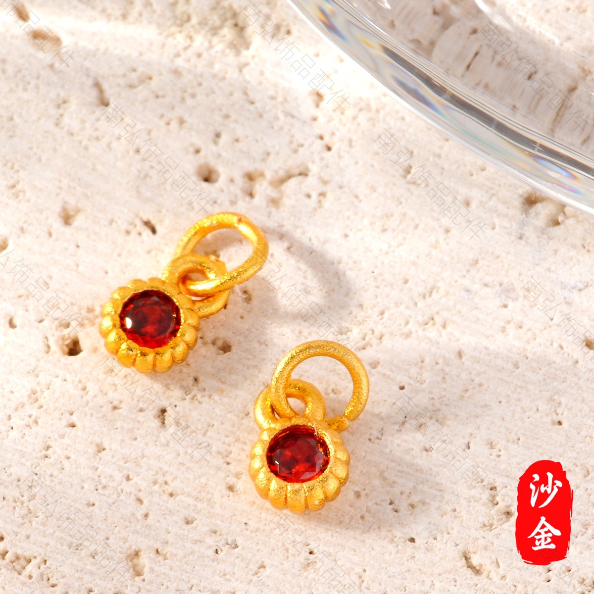 New ancient-style sand gold high-color retention zirconium-inlaid ring pendant, Chinese-style high-end bracelet necklace DIY accessory pic 10