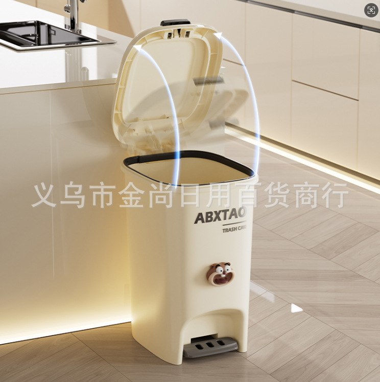 Square double-opening trash can (printed + Longbao) foot-operated covered kitchen and bathroom anti-odor household trash can pic 5