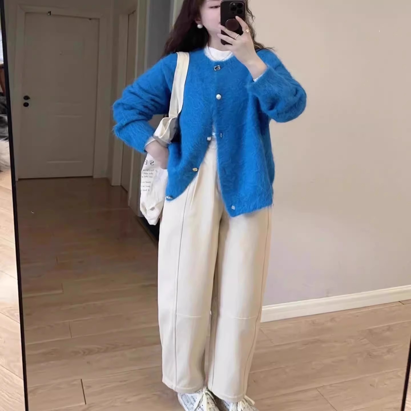 韩版高级感软糯克莱因蓝色针织开衫机能风辣妹长袖时尚毛衣外套女详情4