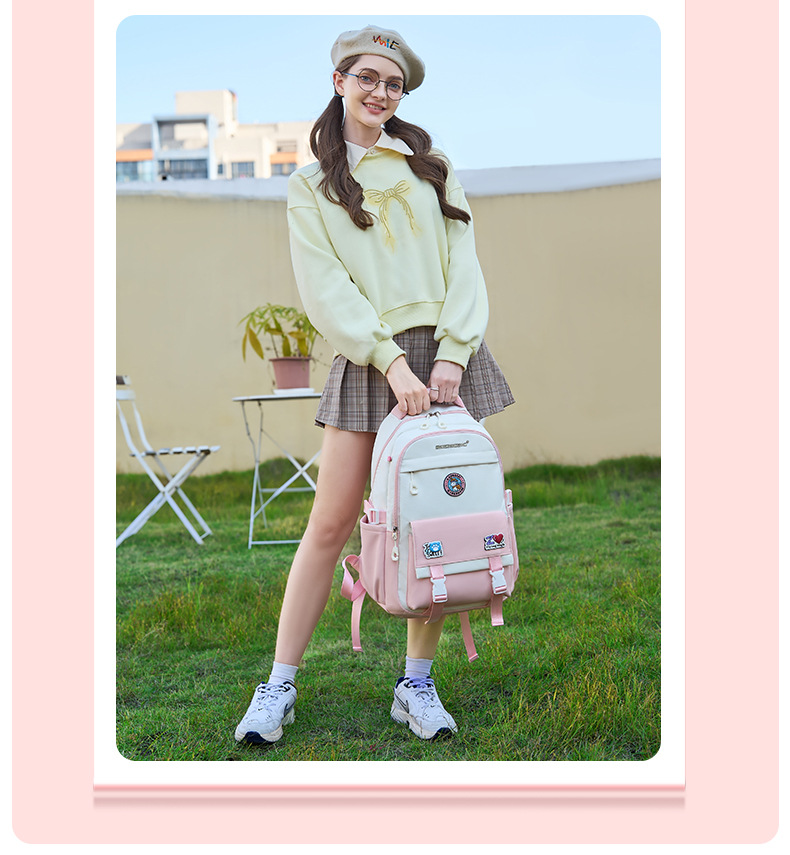 新款书包小初高中女学生双肩包简约休闲旅行背包多功能大容量包包详情18