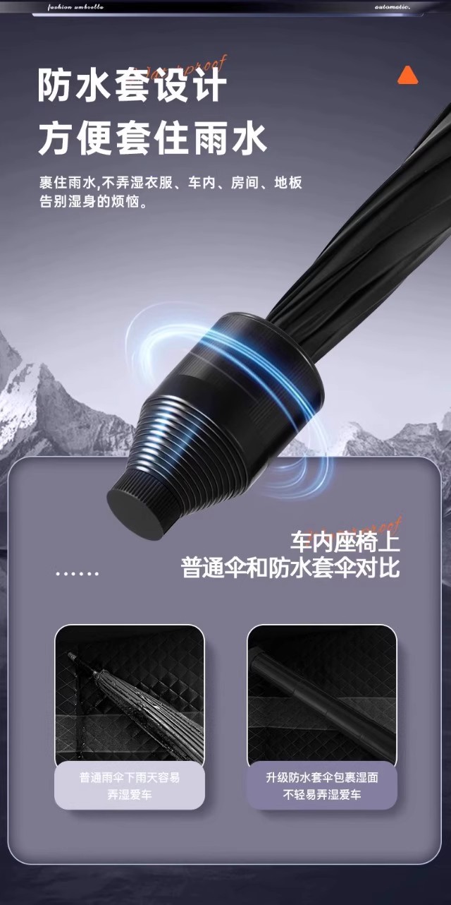 新品自动防水套雨伞加大加厚耐用双人大伞加固晴雨伞防晒黑胶伞详情3