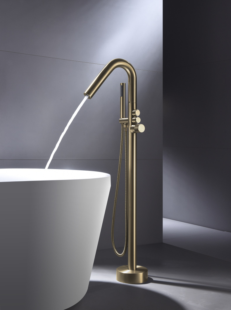 Cross-border exclusive floor-standing shower head set, hotel engineering bathtub, shower tub, edge faucet, shower head, brushed gold pic 3