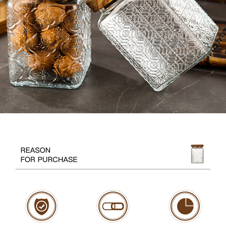 厂家现货供应批发方形浮雕花储物罐透明玻璃杂粮茶叶收纳罐密封罐详情2