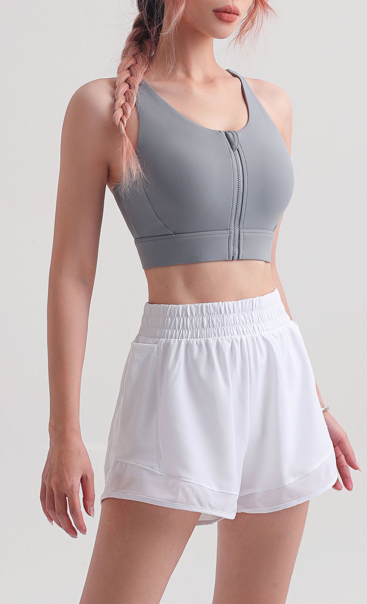 SS Medium-strength cool-feel zipper shock-absorbing sports underwear for women, summer nude feel, beautiful back yoga bra, running fitness vest pic 21