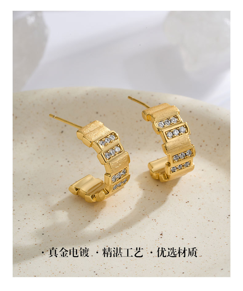 都市轻奢机械风表链耳环铜合金真金电镀拉丝镶锆s925银针百搭耳饰详情7