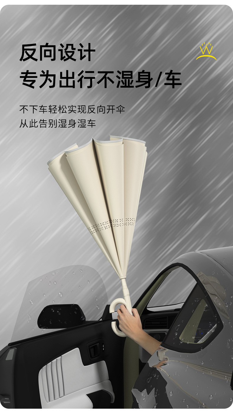 长柄双层自动反向雨伞纯色大号晴雨两用抗风防雨车载专用反向伞男详情4