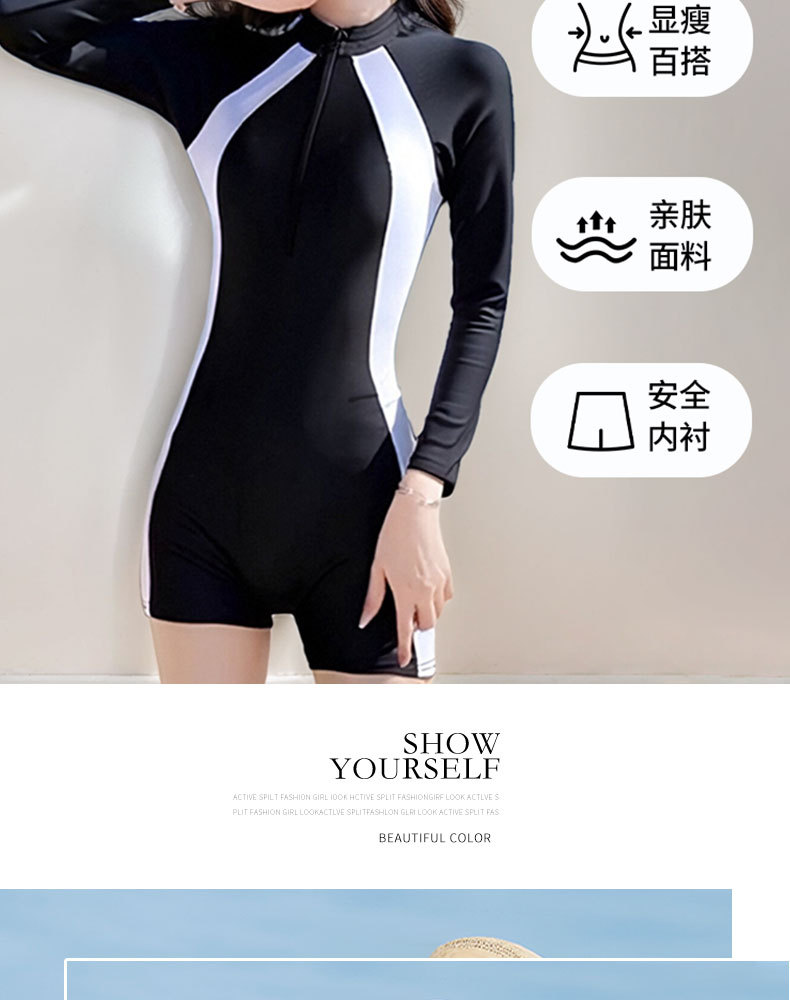New one-piece swimsuit for women - professional, quick-drying, sun-protective, tummy cover-up and slimming long-sleeved sportswear for women -125006 pic 13