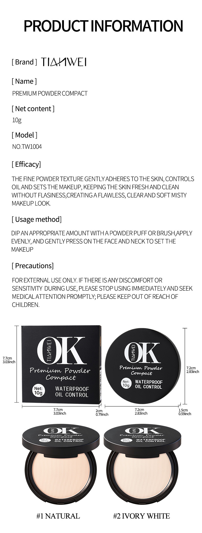 Tianwei Cross-border OK English Version Matte, Fine, smooth, clear, natural, long-lasting, setting and concealer powder compact pic 14