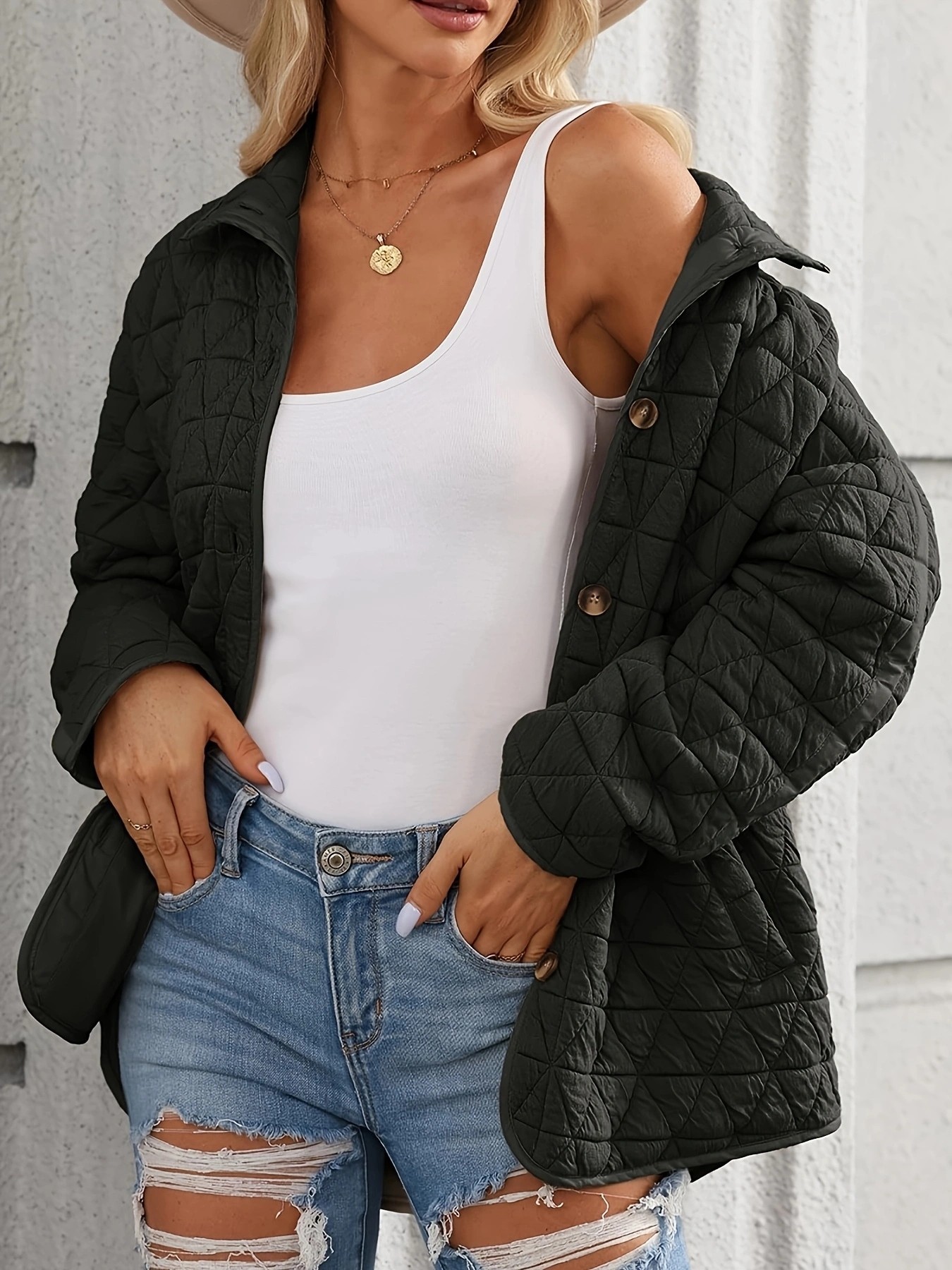 Cross-border cross-border foreign trade wholesale 2025 autumn/Winter new style European and American style quilted thread decorated simple solid color round neck loose cotton-padded jacket pic 18