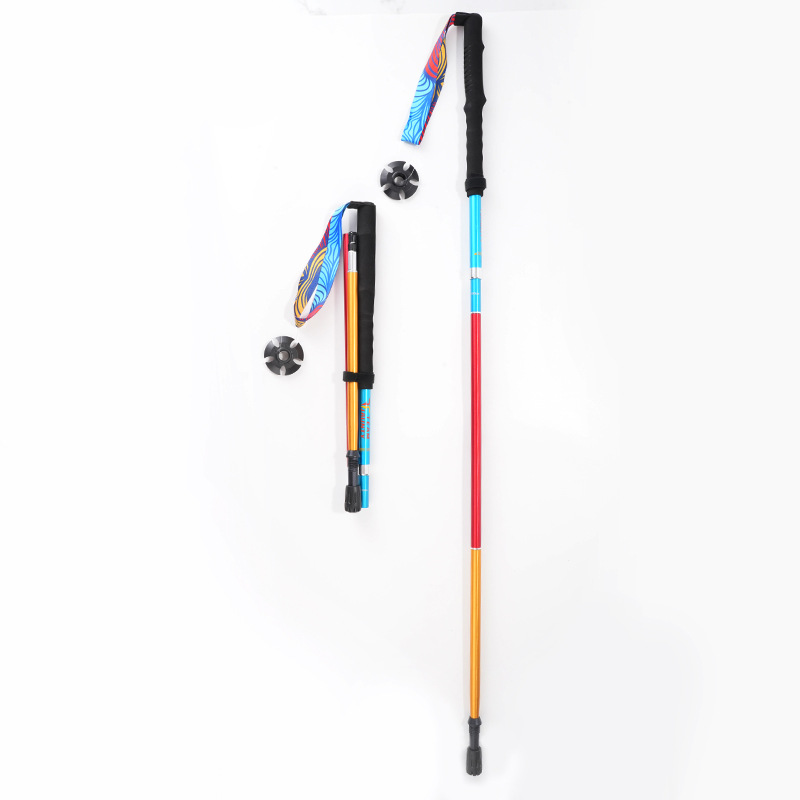 跨境四节折叠登山杖7075铝合金超轻户外徒步远足北欧减震伸缩手杖详情2