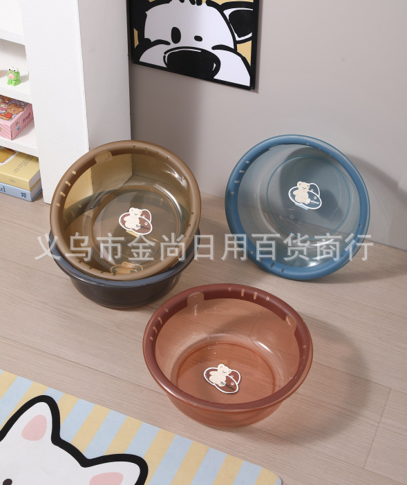Leather-textured basin, transparent washbasin, large household plastic washbasin for washing faces and feet, student dormitory laundry basin, thickened cute bear basin pic 2
