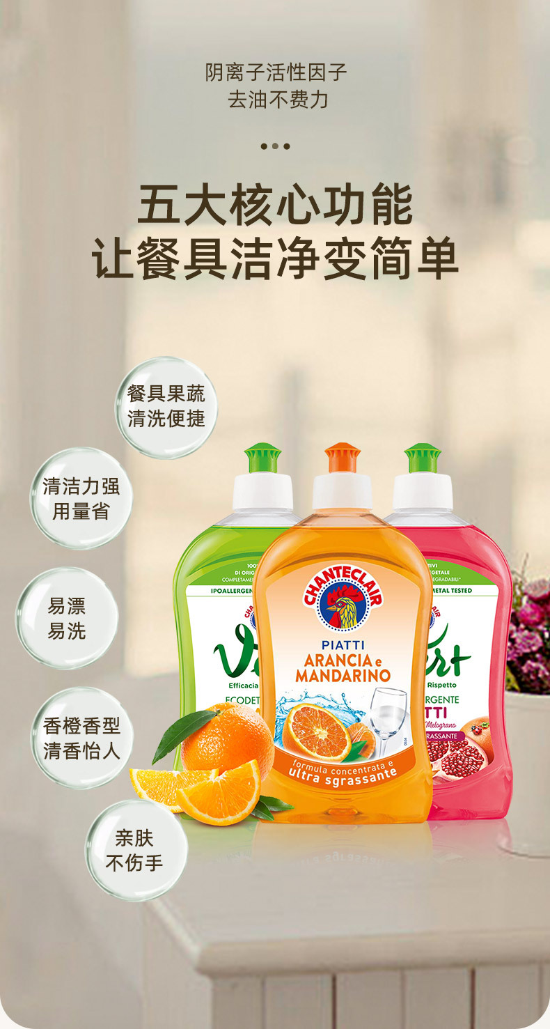 Italian Grand Rooster Head Dishwashing liquid, kitchen Cleaner, 500ml Degreasing detergent, concentrated household tableware pic 3