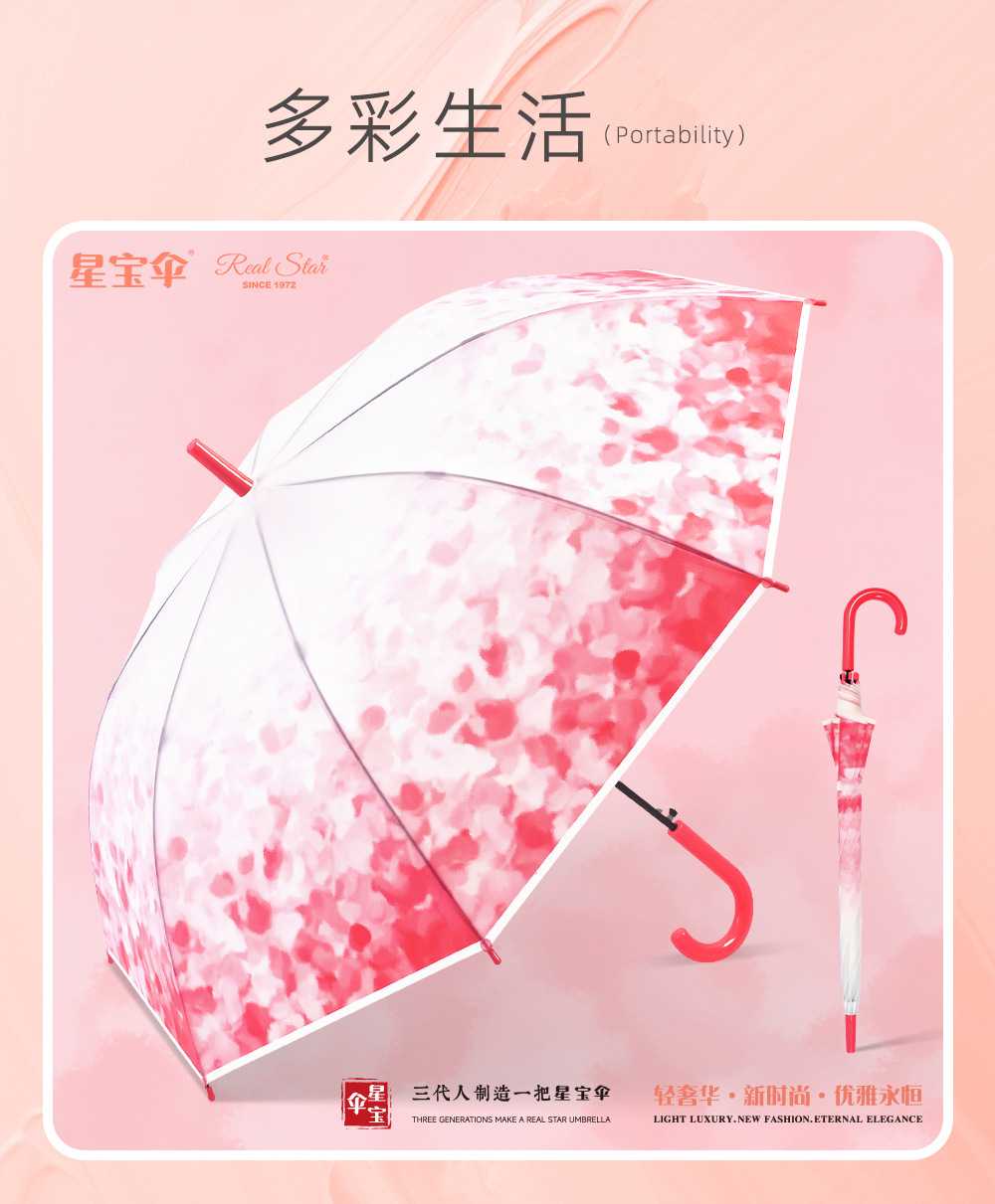 日式长柄塑料伞23寸8骨雨伞EVA彩色印刷渐变伞外贸便宜花伞详情4