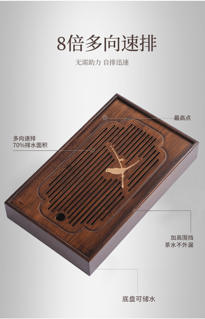 Wholesale of household small water storage trays, draining tea tables, simple rectangular bamboo tea sets, large and small sizes pic 3