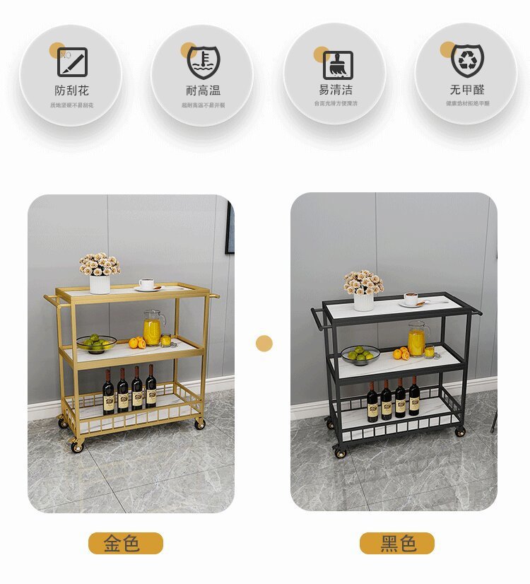 Food cart, trolley, three-story mobile trolley for restaurants and hotels, dining cart, household kitchen storage rack, seasoning rack pic 8