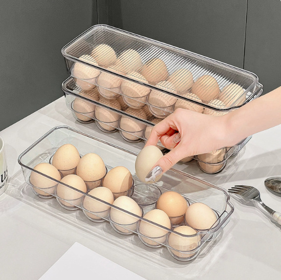 Transparent refrigerator egg storage box, stackable rectangular egg tray, kitchen food organization, covered egg preservation box pic 5