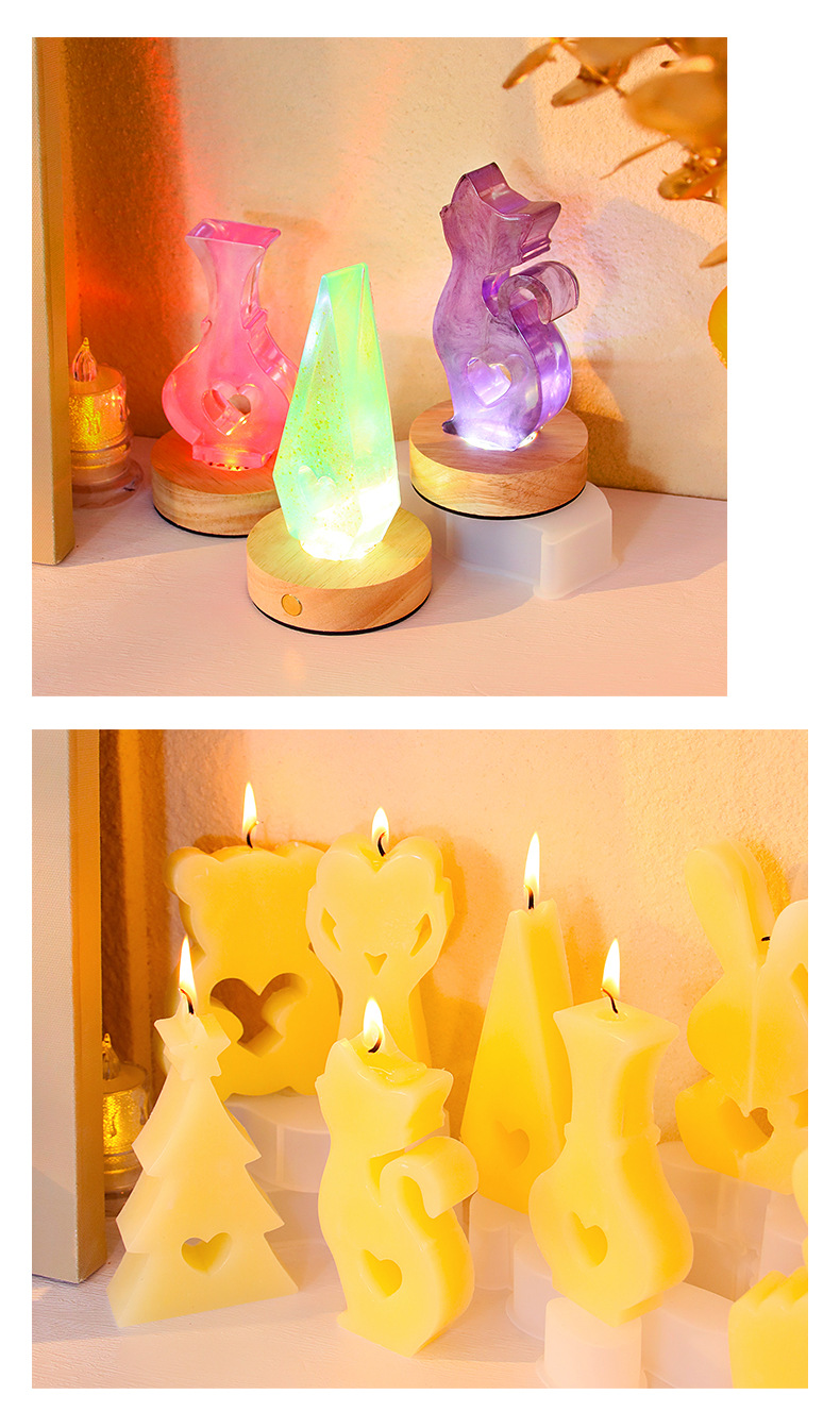 diy epoxy resin Easter bunny scented candle mold, heart-shaped house, cat gypsum decorative item, silicone mold pic 6