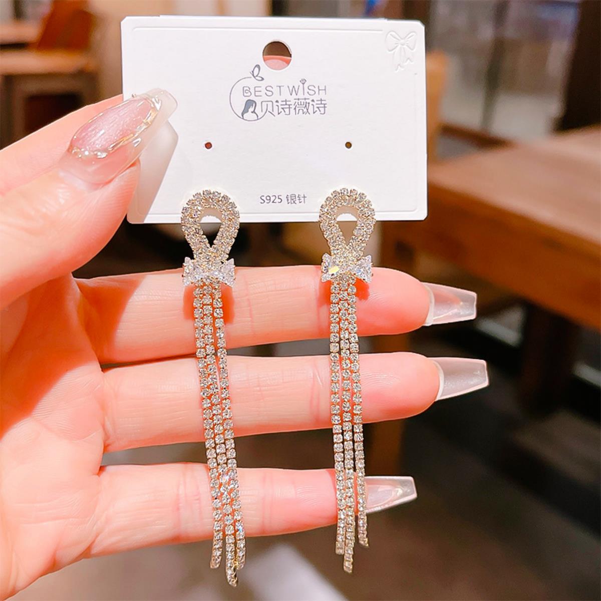 【流苏】精致超仙气质显脸瘦长款锆石耳环 银针韩版高级感耳钉饰详情47