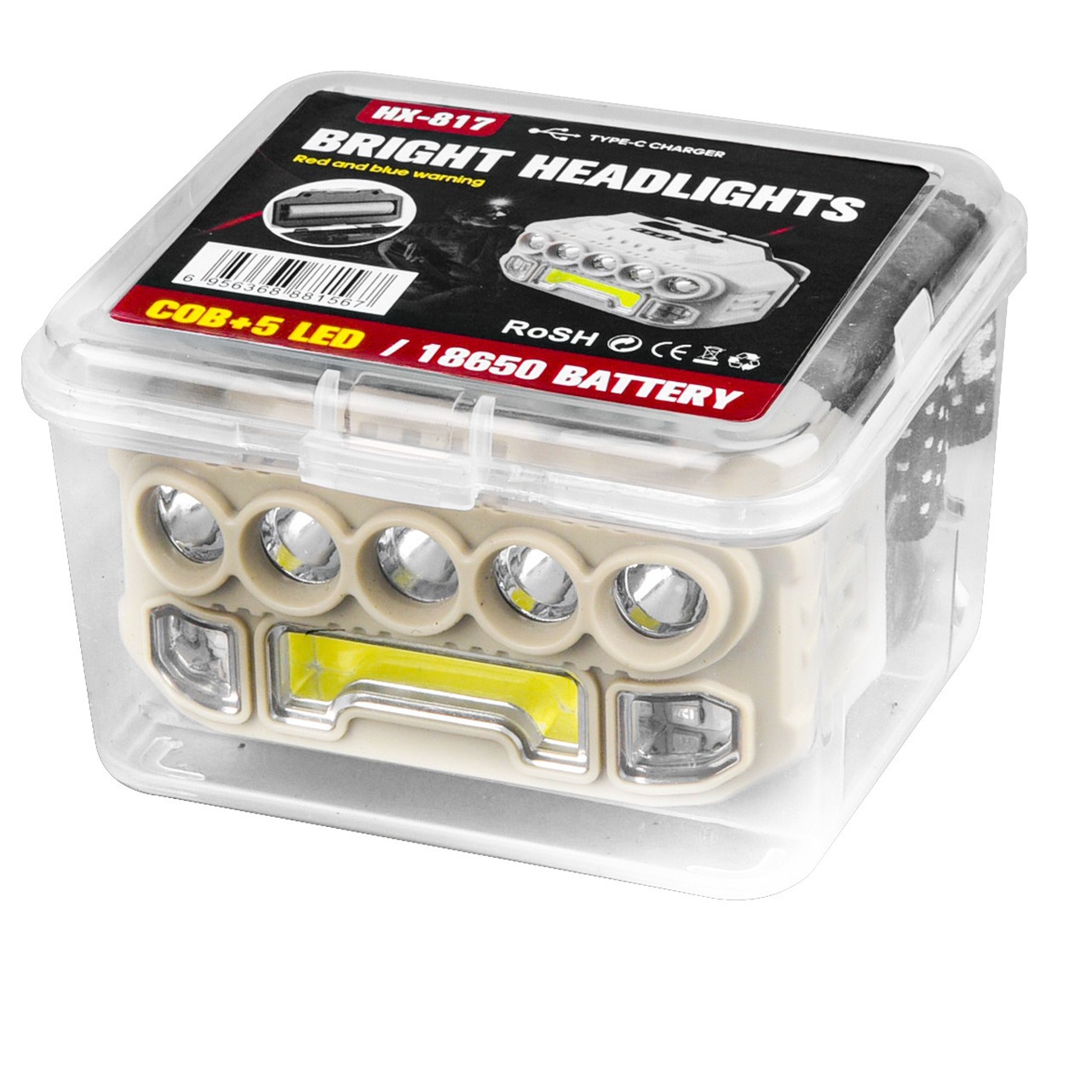 LED plastic headlamp, outdoor cycling and night running strong headlamp, USB charging with red and blue flashing sensor headlamp pic 6