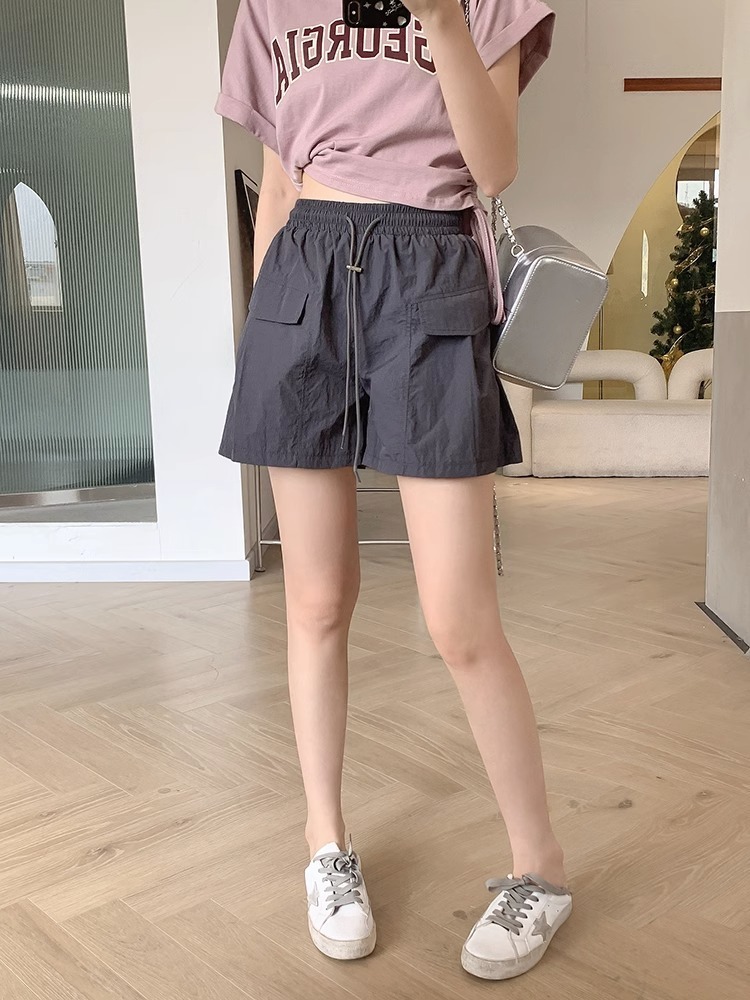 工装阔腿短裤女夏季2023新款高腰抽绳宽松直筒裤显廋A字短裤子ins详情10