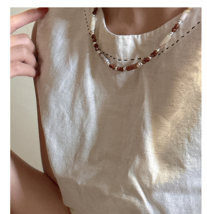 S925 Silver Korean Edition Niche Design Sense late autumn coffee-colored handcrafted necklace, Korean fashionable and individual Maillard necklace pic 16