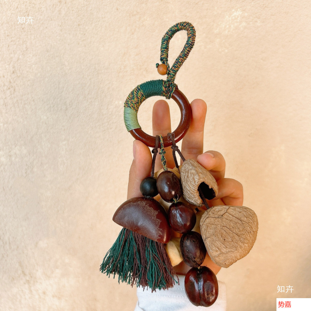Fruit shell bell pendant, special string, fruit shell hand-cranked instrument yoga accompaniment stress-relieving sound therapy bag, wind chime pendant pic 3