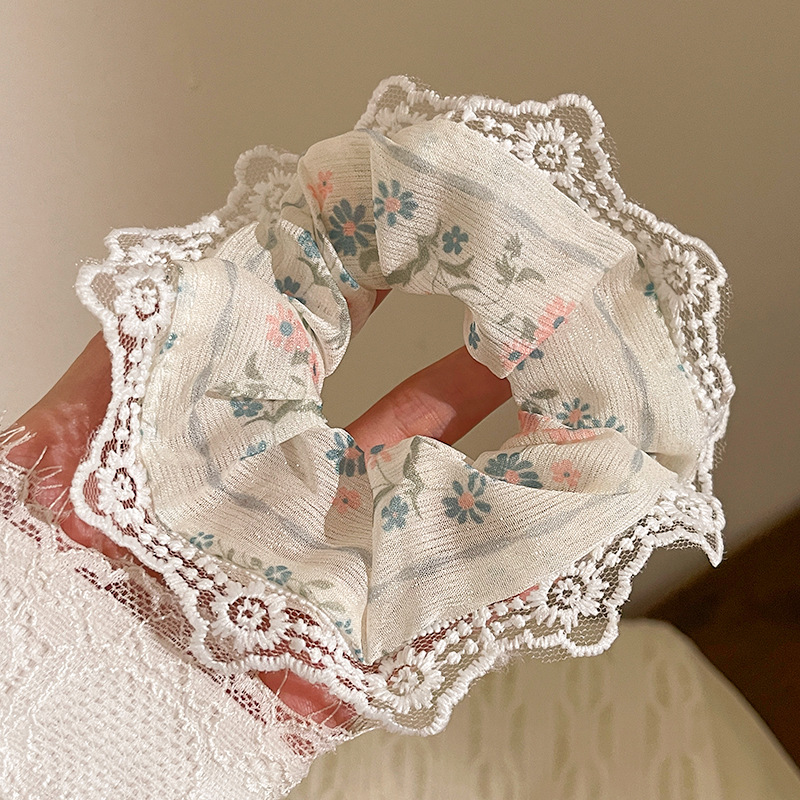 甜美清新蝴蝶结韩系大肠发圈蕾丝花边新款马尾发绳少女心头绳发饰详情15