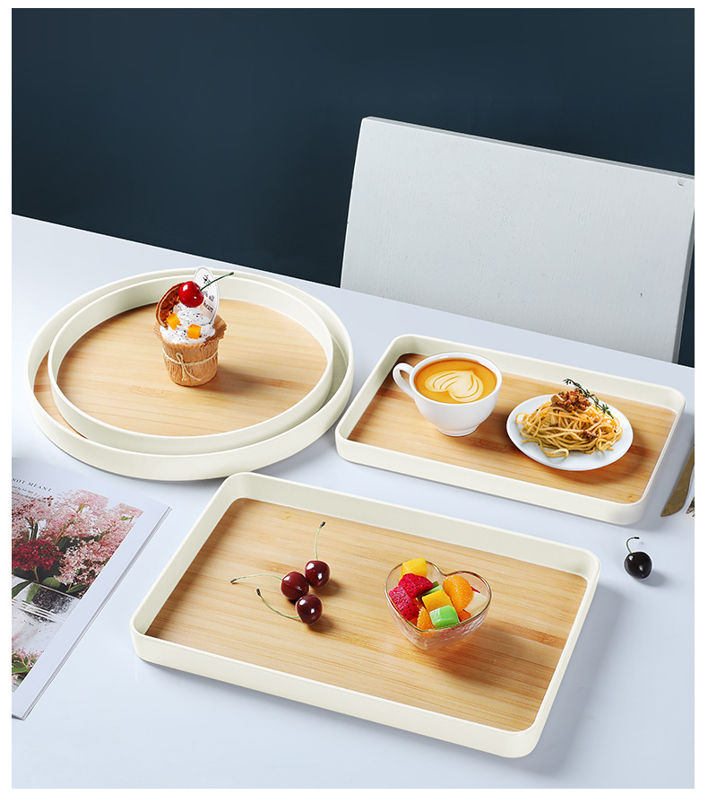 Carefully selected melamine Japanese tea tray, square ins household tea set, dinner plate, deep plate for tea cups, light luxury bamboo pattern tray pic 3