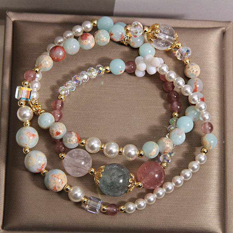 New Chinese-style Shoushan stone multi-treasure crystal pearl layered bracelet for women, a light luxury, niche and high-end style bracelet accessory pic 1