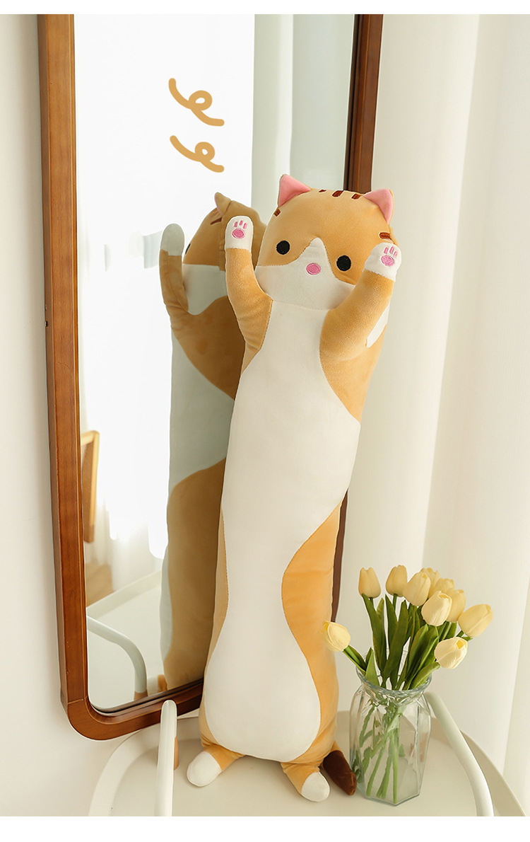 跨境长条猫胖款抱枕可爱猫咪动物公仔毛绒玩具安抚娃海外压缩包装详情25