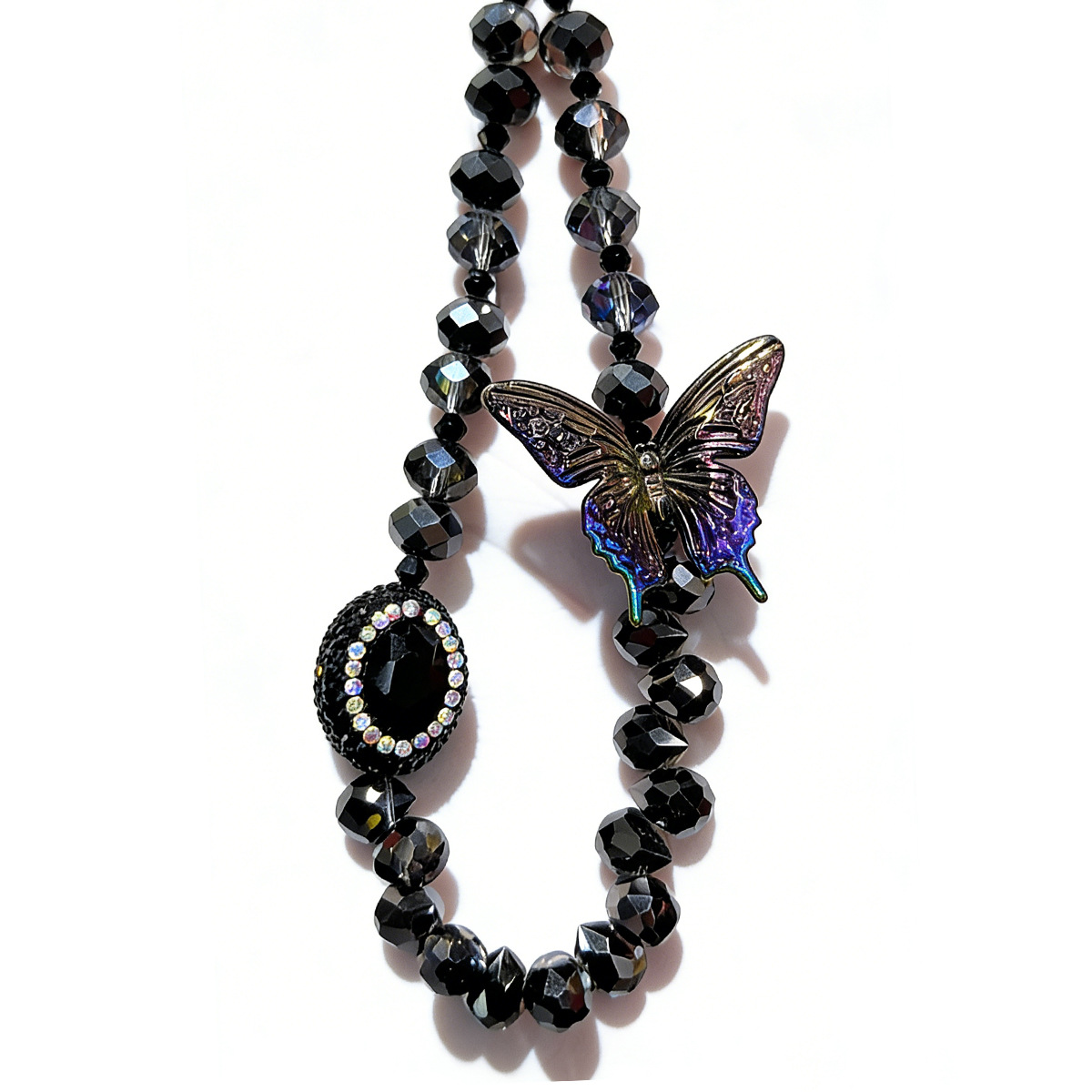 新中式蝴蝶高级感水晶手机链镶钻串珠创意手机挂饰镶钻钥匙扣挂件详情4