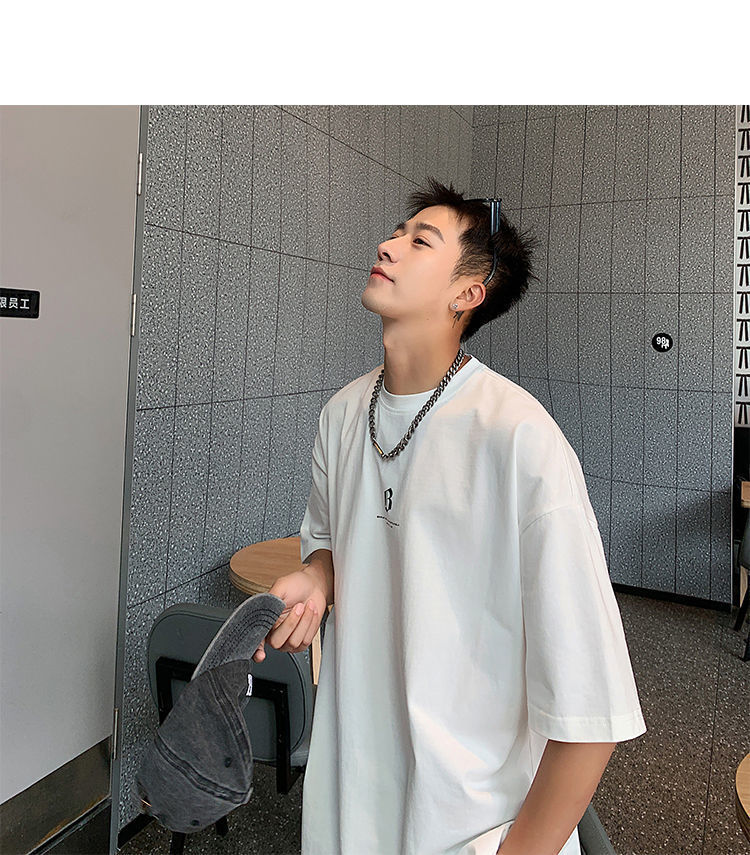 国潮T恤ins港风潮流夏季短袖T恤男潮牌宽松男士小众体恤百搭时尚详情5