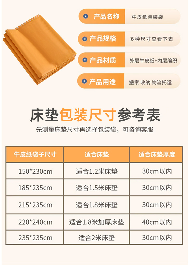 床垫打包袋牛皮纸搬家塑料防尘罩加厚收纳专用编织袋席梦思保护套详情4