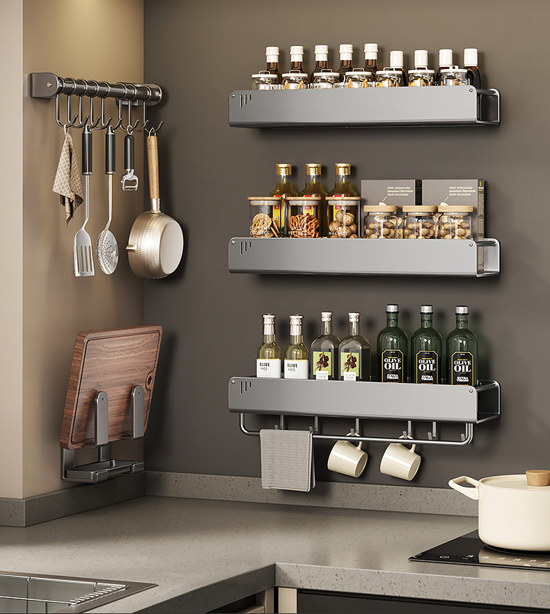A comprehensive range of kitchen storage racks, wall-mounted condiment supplies without drilling, knife racks, hanging racks, and household storage racks pic 2