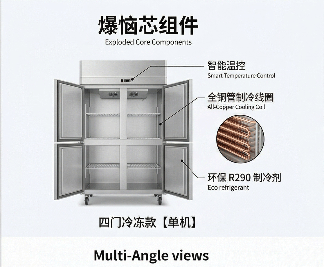 商用双温冷藏冷冻立式四门冰箱保鲜厨房大容量六门冷柜四开门冰柜详情4