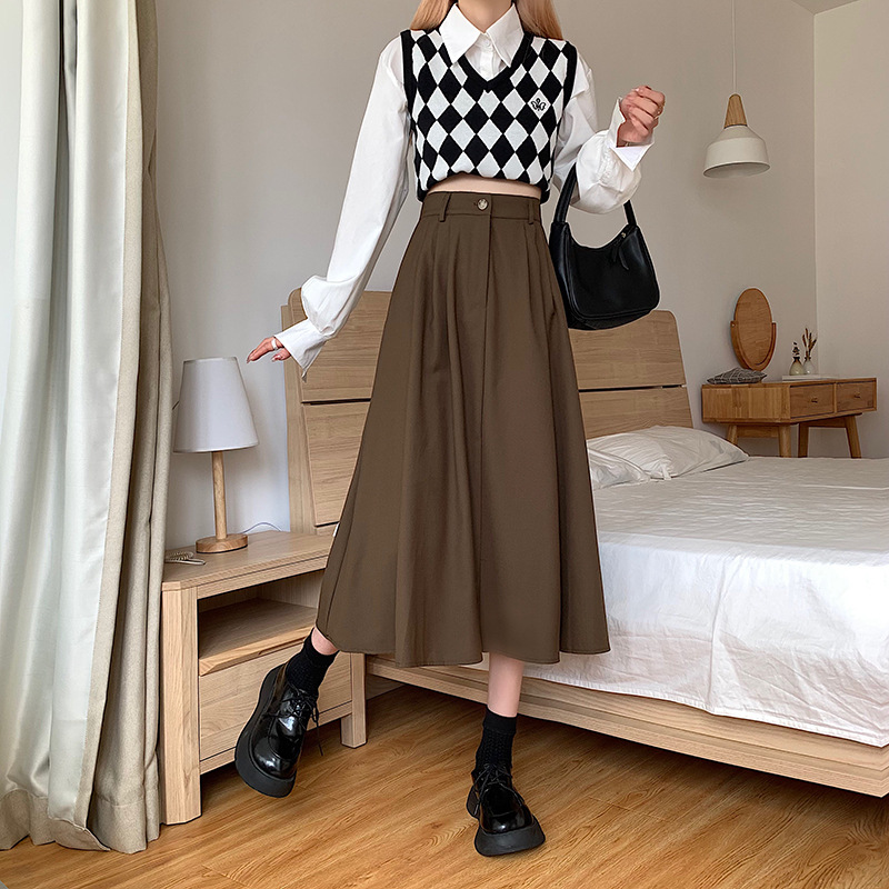 The new Korean-style slimming MIDI skirt for women in the 2022 autumn and winter season is in vogue with A large swing A-line skirt trend pic 19