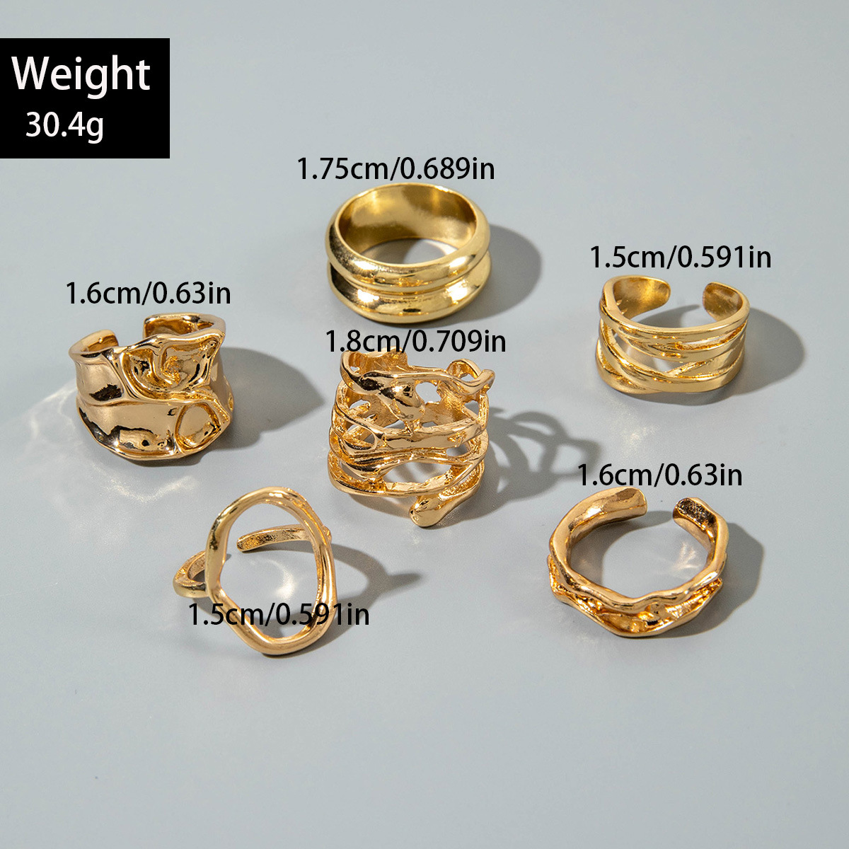 欧美跨境几何时尚复古合金指环饰品 不规则镶钻宝石戒指套装女详情13