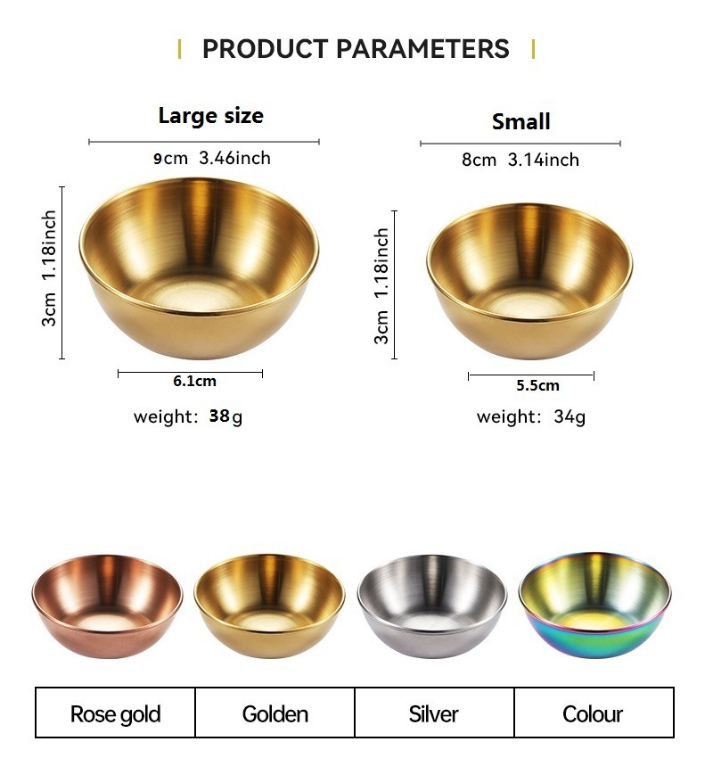Stainless steel round small plates, golden sauce and seasoning plates, home, restaurant, kitchen soy sauce plates, Japanese dipping sauce plates pic 9