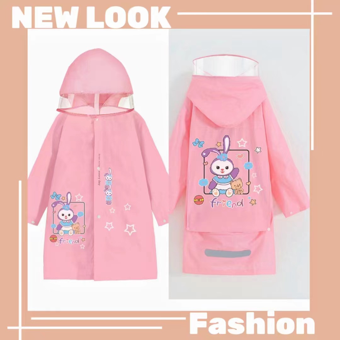 新款TPV儿童雨衣 可爱中大童超萌男孩女孩雨披大帽檐加长大书包位详情5